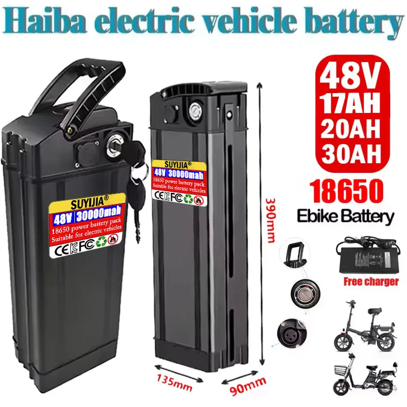 Batterie Vélo Électrique 48V/52V 20Ah/30Ah/17Ah — Haute Capacité 18650 500-2000W