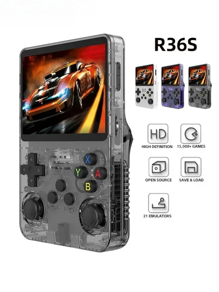 Consola de videojuegos portátil retro R36S 64GB/128GB, sistema Linux, pantalla IPS de 3.5 pulgadas, R35s Pro, reproductor de vídeo de bolsillo portátil