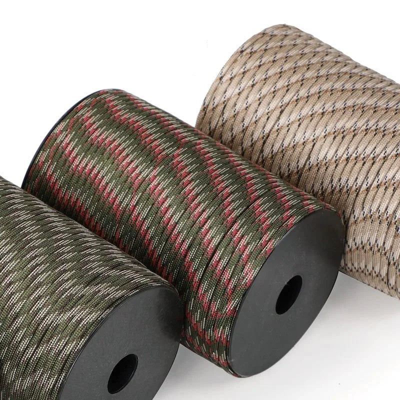 Cordon de parachute militaire standard 550 de 100M/50M, 9 brins, 4mm, pour survie en extérieur, tente et sangle de fixation