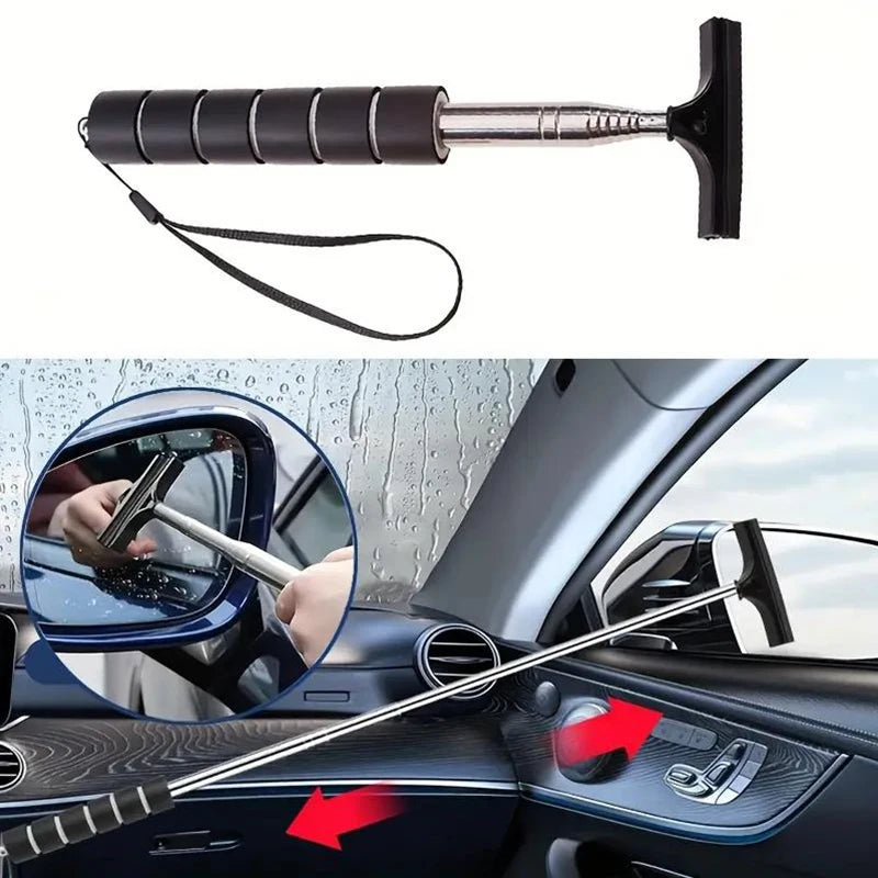 Essuie-glace de rétroviseur de voiture, poignée télescopique, essuie-glace de rétroviseur de voiture, outils de nettoyage de vitres automobiles durables en acier inoxydable, brosse de nettoyage