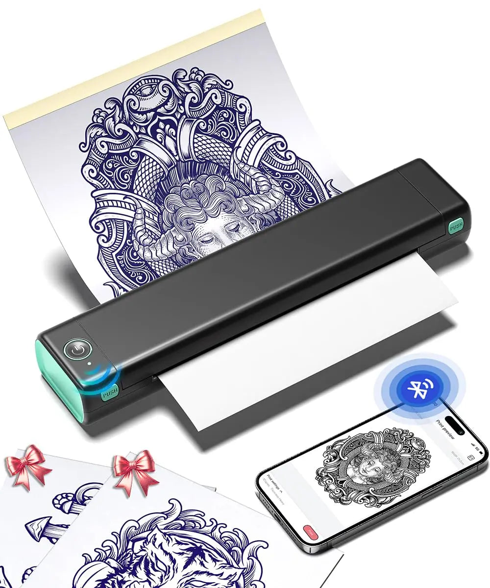 Phomemo - Impresora de esténciles de tatuajes Bluetooth, máquina de tatuar inalámbrica M08F con 10 papeles de transferencia gratis, para artistas y principiantes