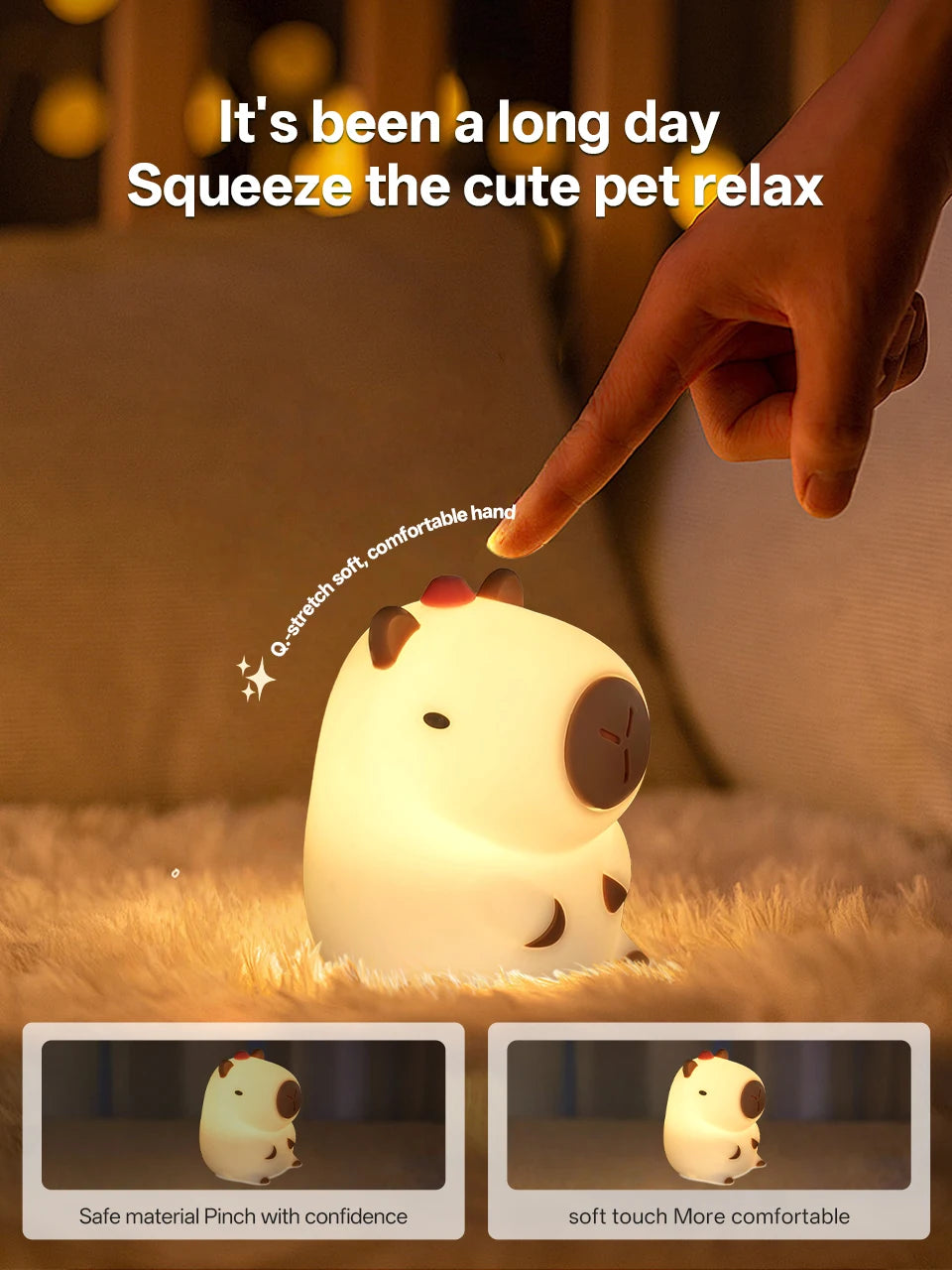 Veilleuse Capybara rechargeable — lampe de nuit pour enfants, décoration chambre, cadeau