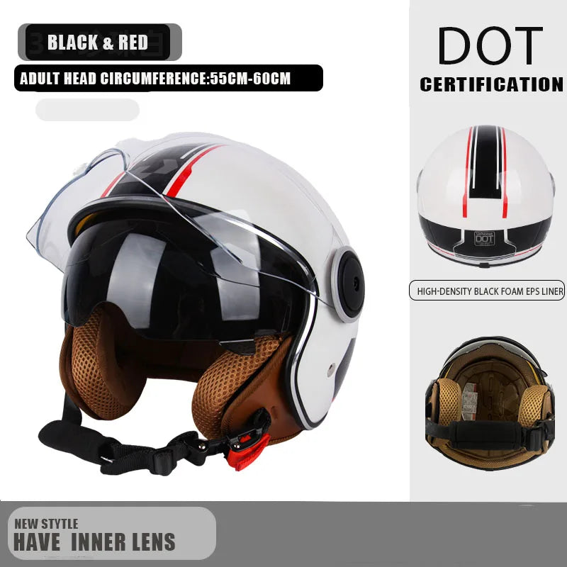 Casque Moto Ouvert Vintage Rétro DOT 3/4 — Cruiser Homme Femme