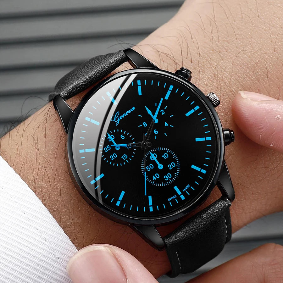 Juego de 3 unidades/set de relojes de negocios para hombre, pulsera de cuero informal, reloj de cuarzo analógico para hombre, collar y pulsera