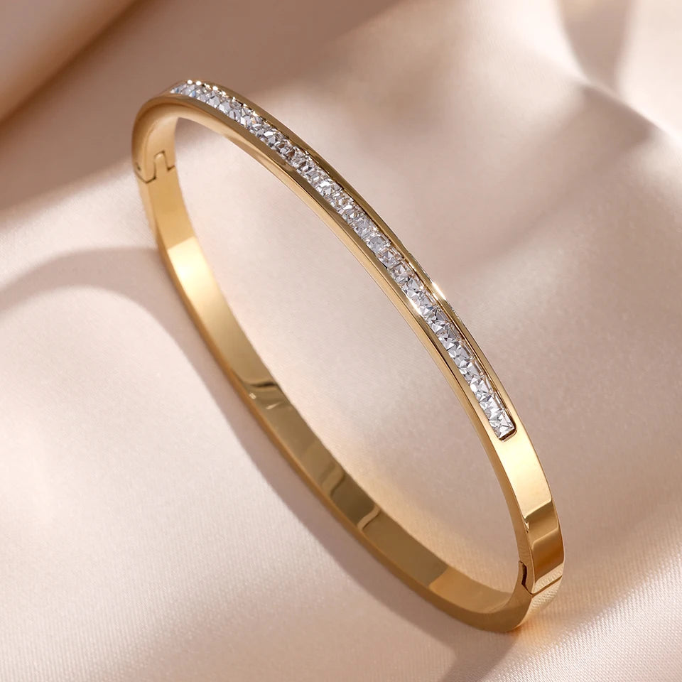 ZAKOL 5/1 piezas conjunto de pulseras de acero inoxidable con incrustaciones de circonita brillante para mujer, brazaletes apilables de moda que no se decoloran, joyería de regalo