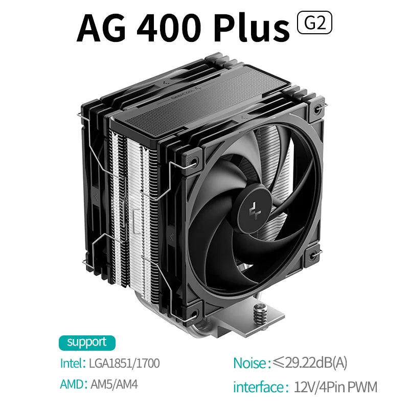Refroidisseur de processeur DeepCool AG400 Plus 4 caloducs double ventilateur 220W, ventilateur 120mm, refroidisseur d'air pour processeur LGA1700 1851 AM5 AM4, radiateur de refroidissement par air