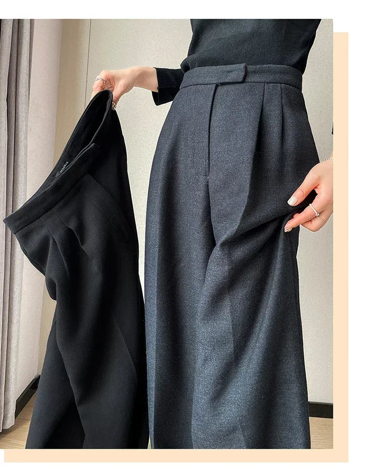Pantalones rectos de mujer de cintura alta, delgados, informales, de color liso, holgados, elegantes, de pierna ancha, para oficina, a la moda, para otoño