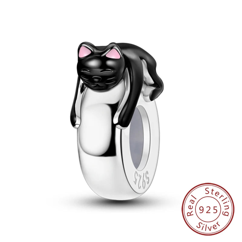 Abalorios de plata de ley 925 con huellas de perro, gato, corazón, animales, abalorios que se ajustan a pulseras, collares, colgantes, joyas para mujer, para hacer tú mismo