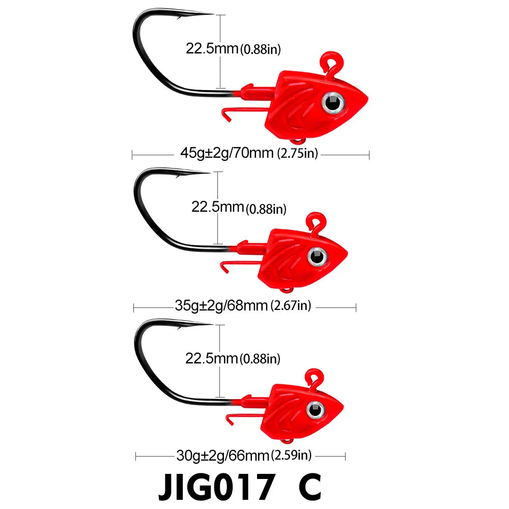 Hameçon de pêche au bar 30g 35g 45g, crochet de gabarit pour ver souple, matériel de pêche en mer, leurre en forme de tête de poisson, appât pour brochet