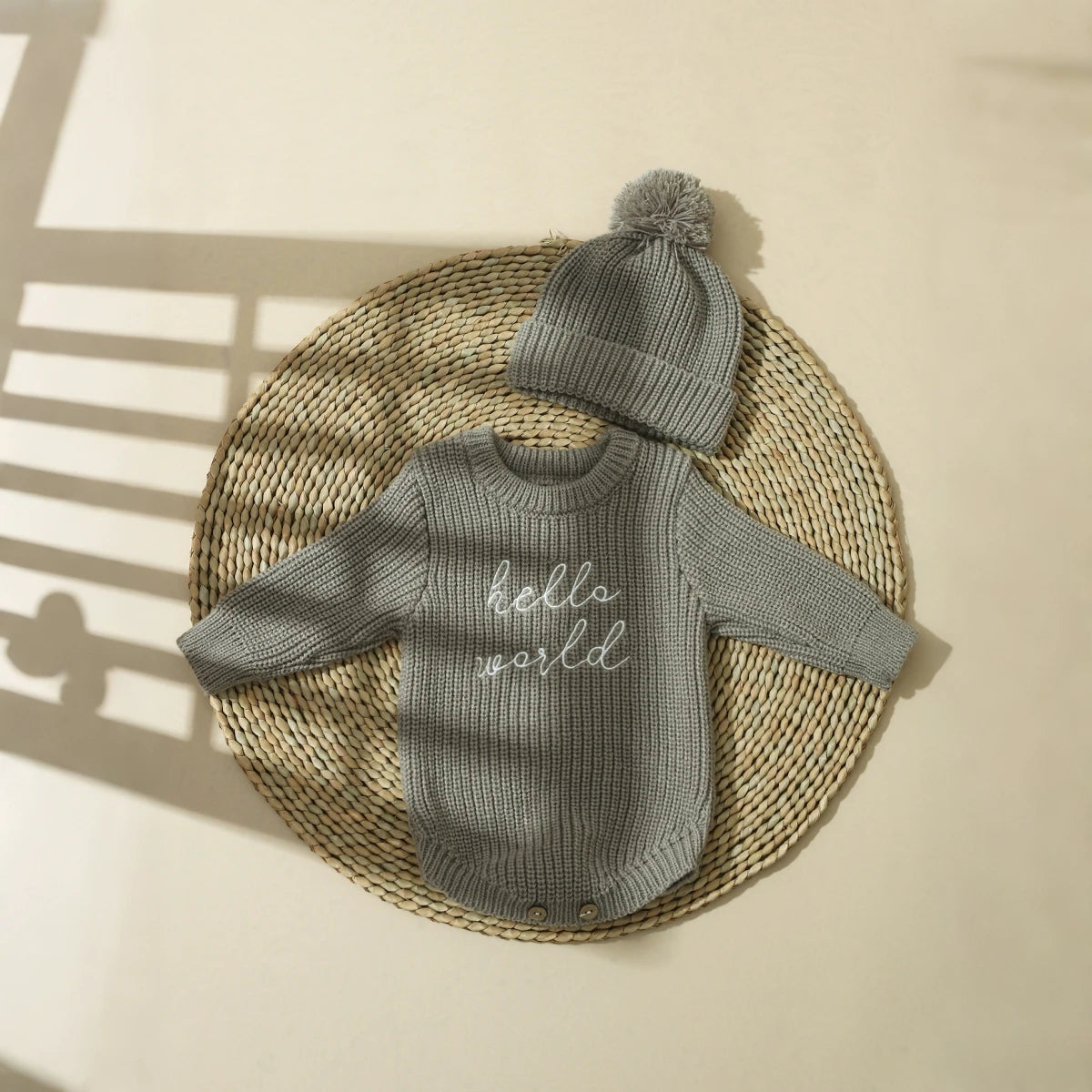 Ylsteed Hello World – pelele de punto para recién nacido, con gorro de pompón a juego, jersey para bebé niño y niña, conjuntos para sesión de fotos