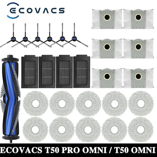 Accessoires pour aspirateur robot T50 PRO OMNI — brosses latérales, vadrouilles, filtres HEPA, sacs à poussière