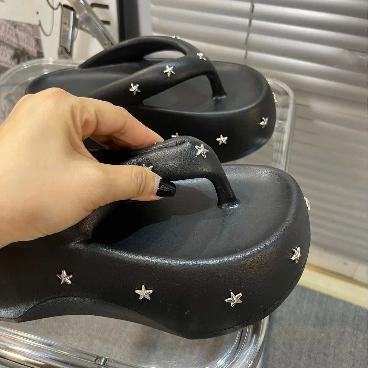 Women's Platform Wedge Summer Flip Flops, Thick Soles, 7CM High Heels, Beach Shoes, Punk Slippers, Open-Toe Sandals