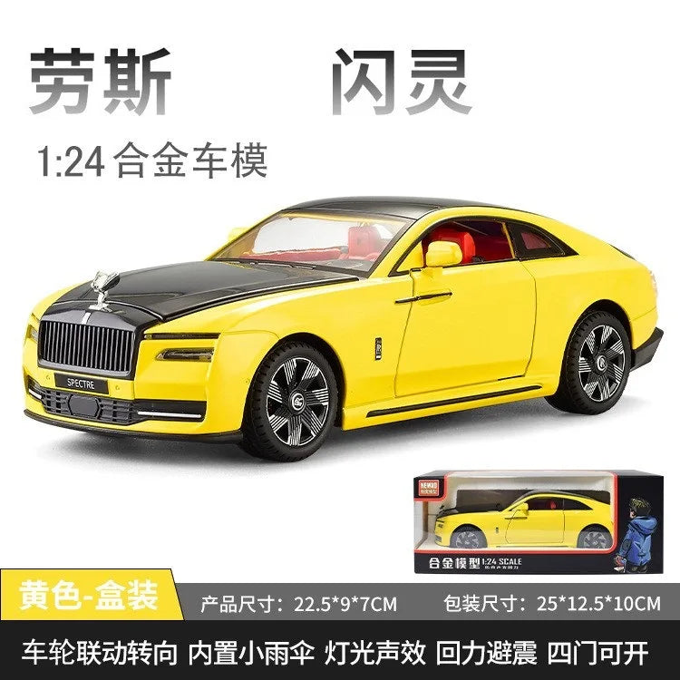 Rolls Royce Spectre Alloy Car Model for Boys, Simulation, Sound, Light, Collectible Metal Toys, Vehicles, Tire, Child, 1/24 Scale