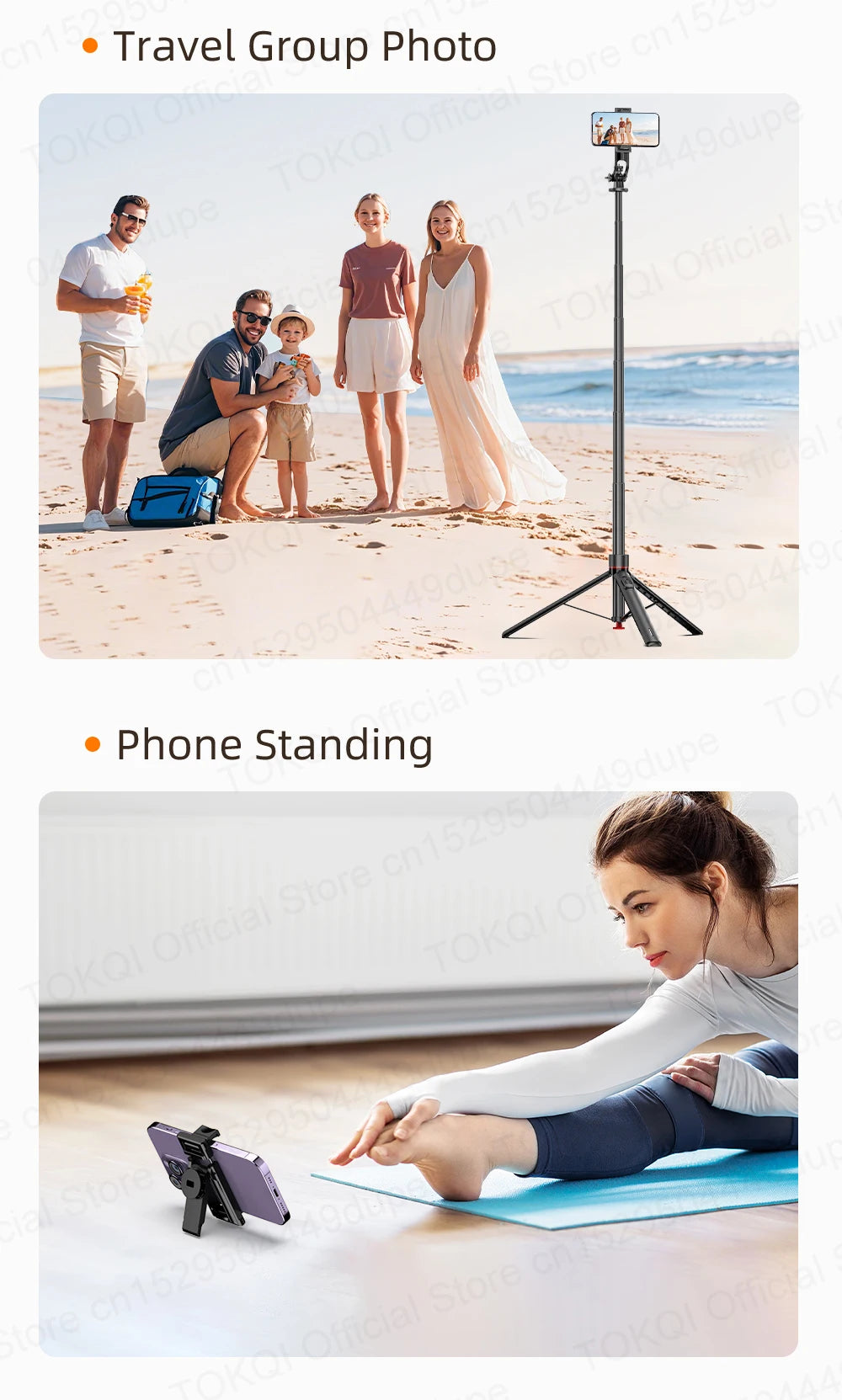 TOKQI TT03 — Perche à Selfie Extensible 1.76m Ouverture Auto Télécommande Magnétique