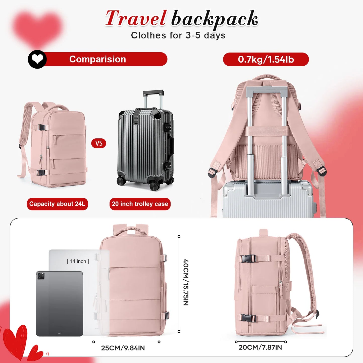 Sac à Dos Cabine Avion 40x20x25 Étanche — Bagage à Main Homme Femme
