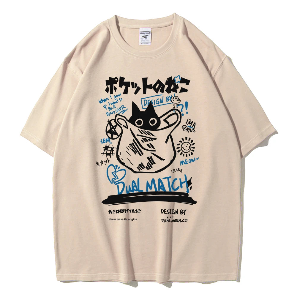 Hombres Mujeres Camisetas de Dibujos Animados 2024 Verano Harajuku Kawaii Gato Impreso Manga Corta Camisetas Pareja Streetwear Ropa Suelta Tops Y2K