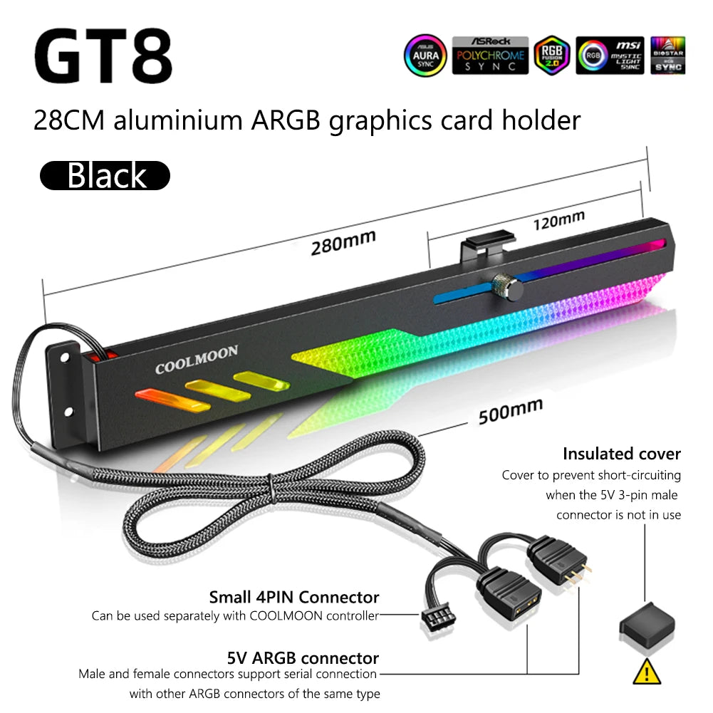 Support de carte vidéo GT8 personnalisé, 5V, 3 broches, ARGB, GPU, VGA, boîtier PC de bureau, accessoires de bricolage