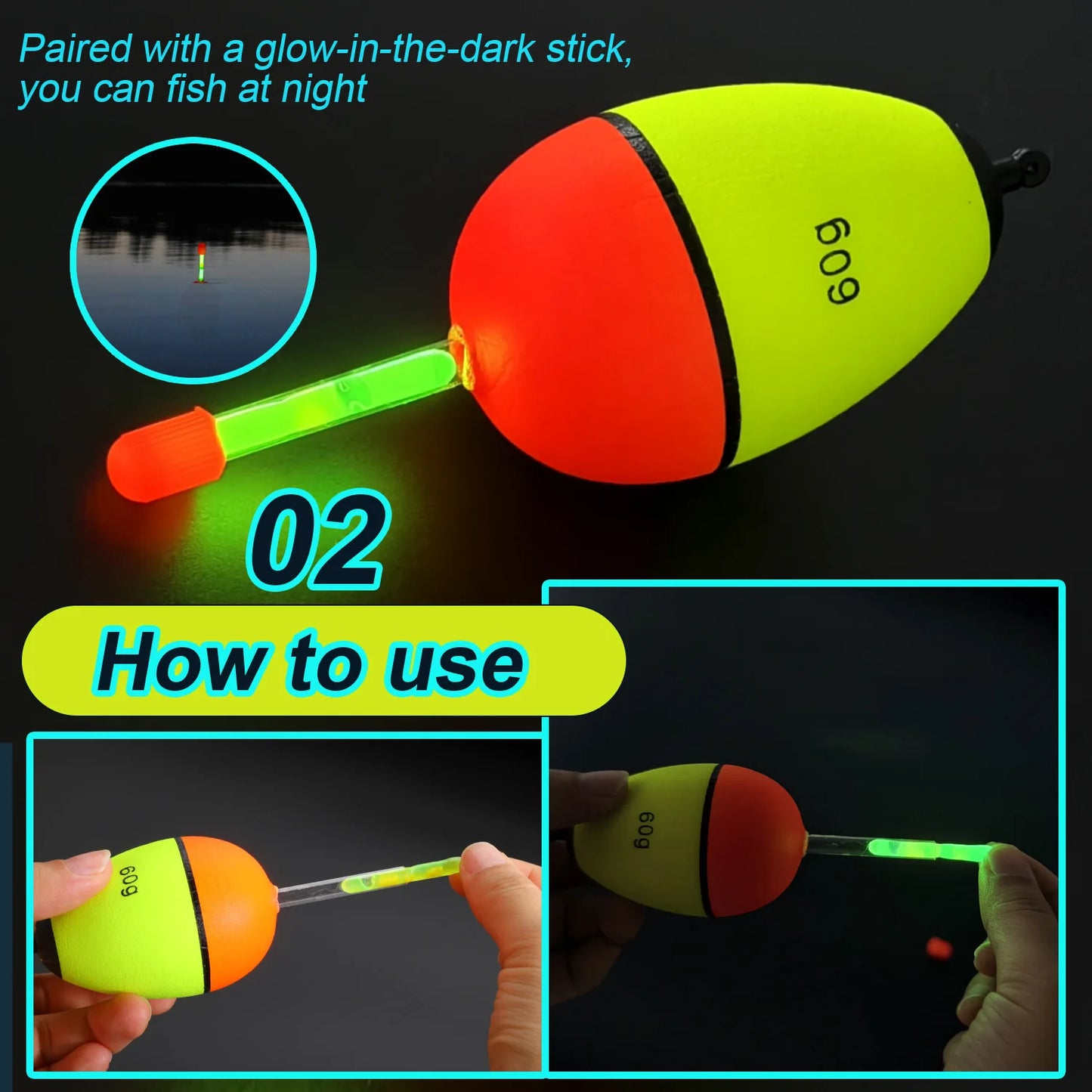 Sougayilang 5 pièces bouée de pêche veilleuse avec haute visibilité EVA Double ruban grande boule de ventre pour la pêche de nuit et longue portée