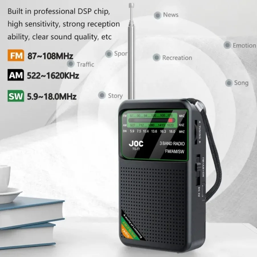 Radio Portable AM/FM/SW, Radio de poche avec batterie Rechargeable, bonne réception, prend en charge les écouteurs filaires, Mini récepteur FM