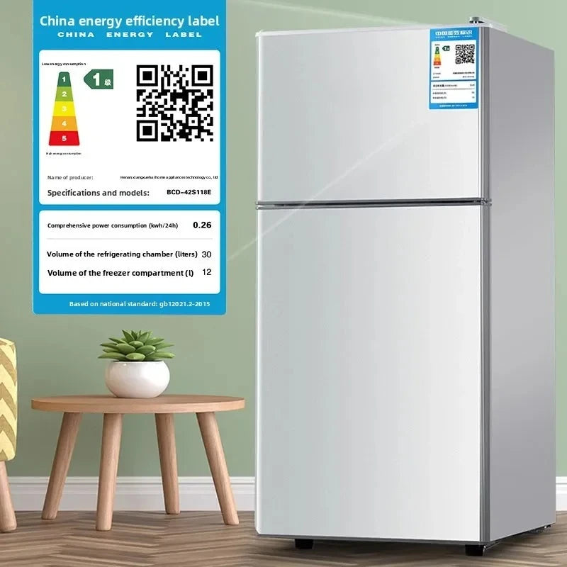 Refrigerador de doble puerta para apartamento de alquiler, pequeño refrigerador doméstico con congeladores profundos, refrigerador de bajo consumo de nivel uno