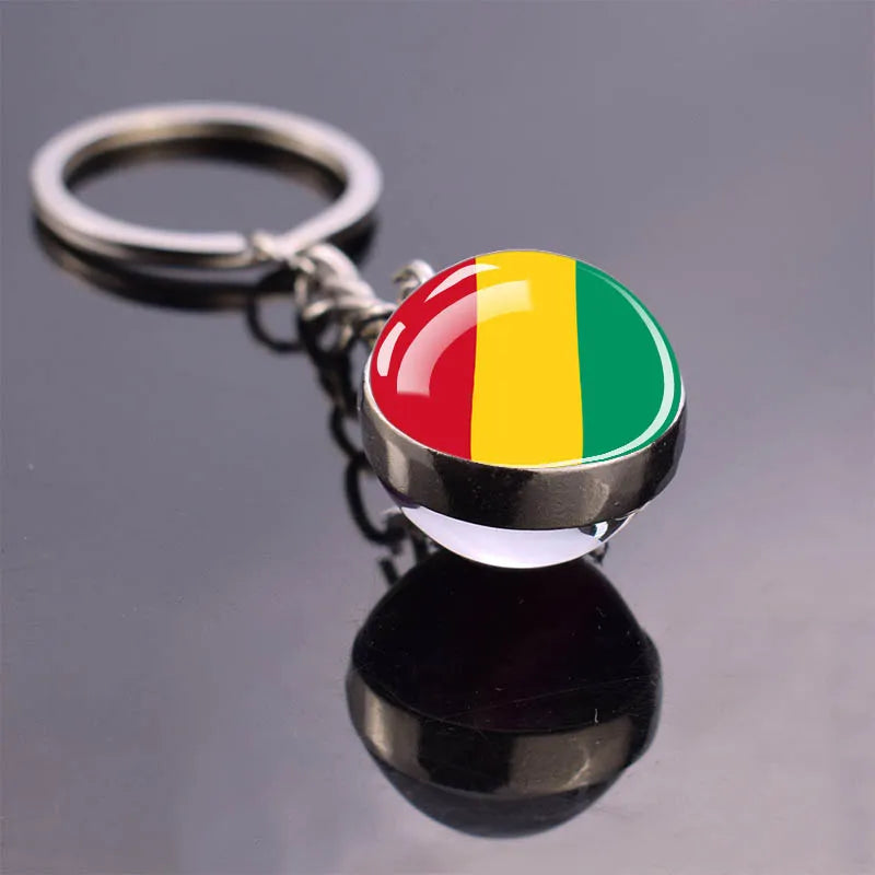 African Flag Keychain, Algeria, Somalia, Tunisia, Morocco, Egypt, National Flag, Double-sided Glass Ball Pendant, Gift