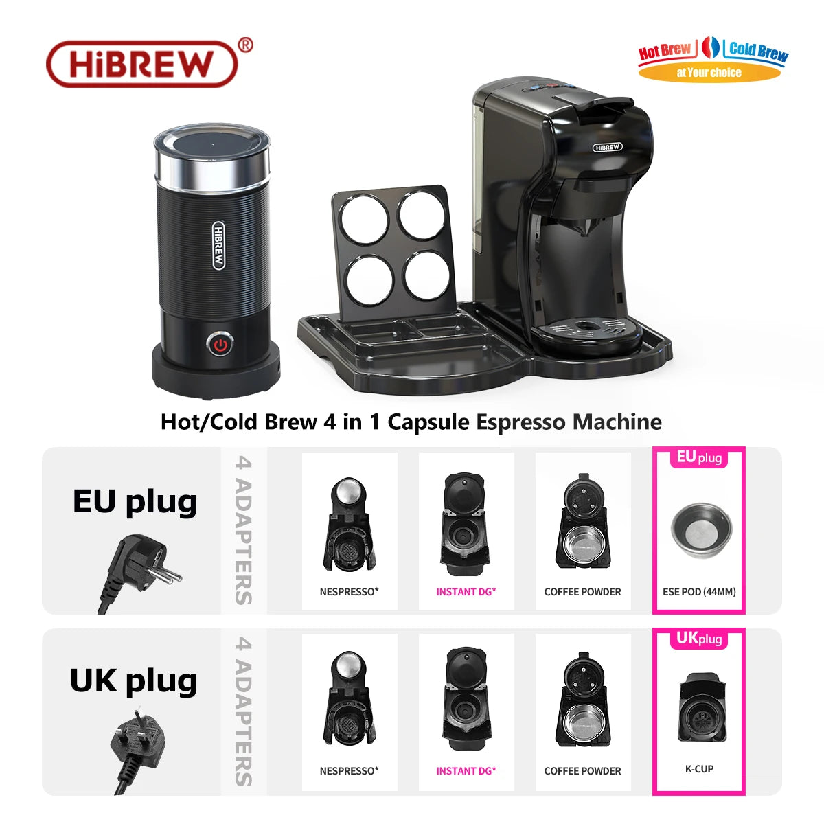 Hiinvasive W Coffee Machine, Hot and Cold Multi-Capsule Coffee Maker, Espresso Pod Coffee Machine, Dolce Milk, Ncomputing so, Powder Authorization, 19 bar, 4 in 1