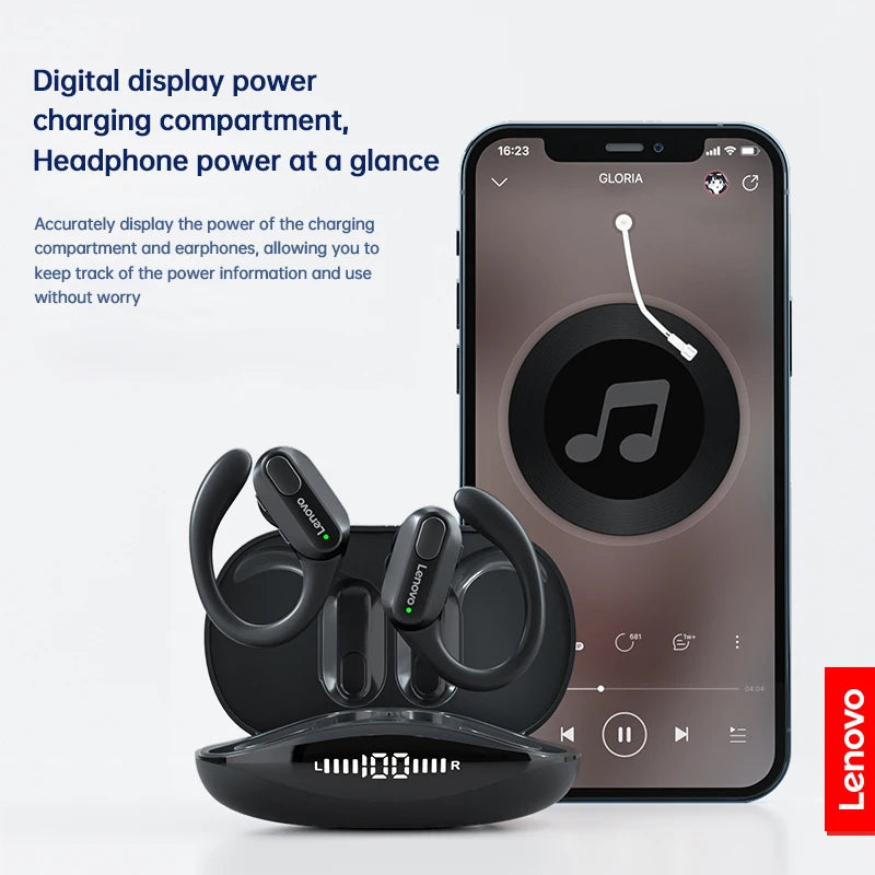 Lenovo XT80 – Auriculares deportivos inalámbricos, con micrófonos, control de botón, pantalla de alimentación LED, sonido estéreo de alta fidelidad, auriculares con traductor de IA