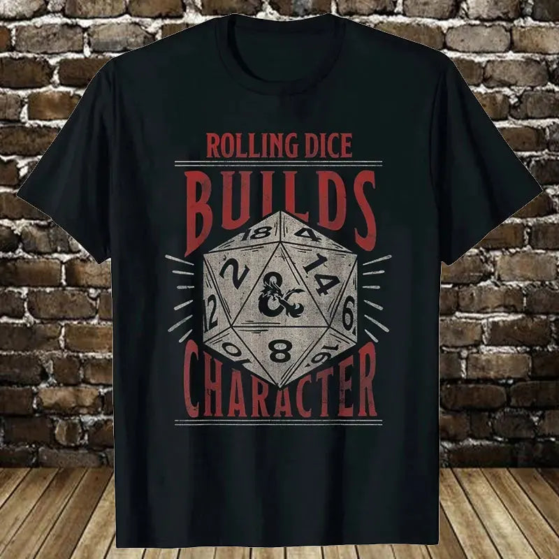 T-shirt rétro en coton pour homme — streetwear, vintage, gamer, donjons, dés, dragon, cadeaux été