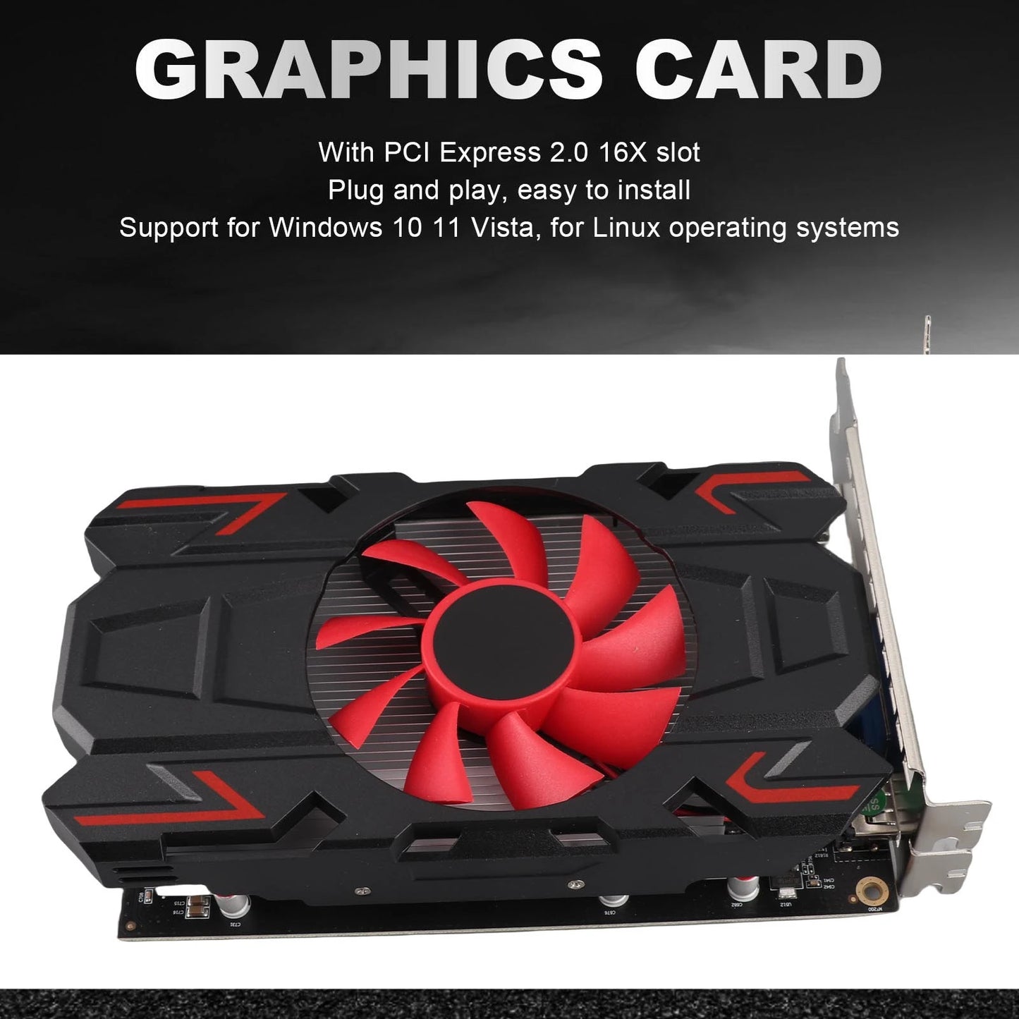 Carte graphique HD7670 4 Go DDR5 128 bits avec ventilateur de refroidissement, prise en charge 2560x1600, interface multimédia HD, carte graphique de jeu DVI VGA