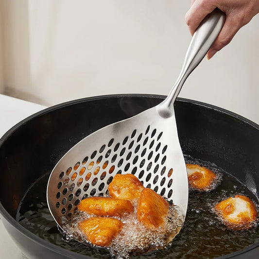 Grande cuillère d'écumoire de passoire en acier inoxydable Durable, cuillère de passoire de nourriture robuste pour frire et cuisine, ustensiles de cuisine 1 pièce