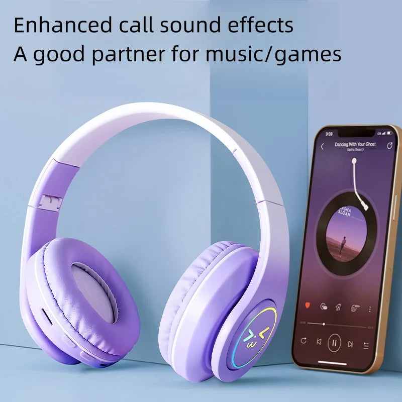 Auriculares Bluetooth inalámbricos originales para ordenador, cascos de juego con cancelación de ruido, cara sonriente oyant RGB, Gamer Girl Bass Out