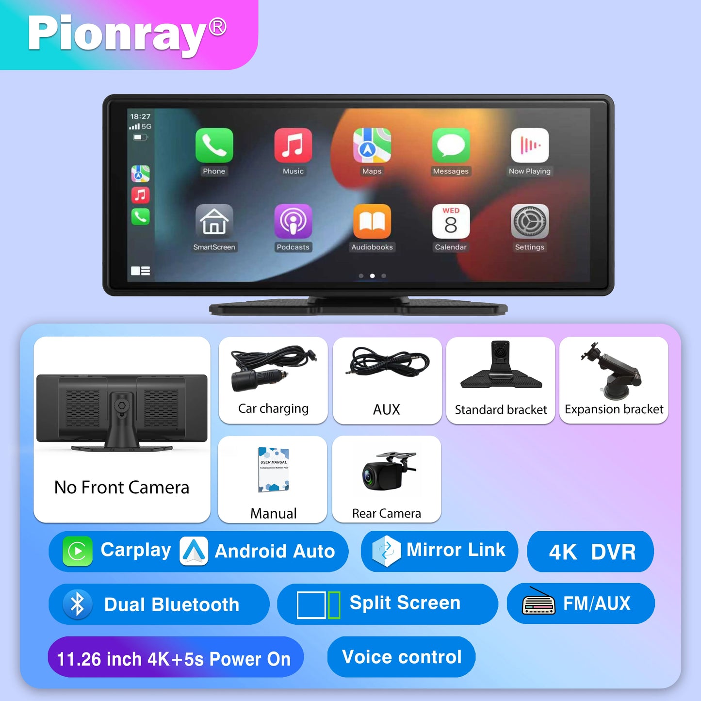 Pantalla Carplay para coche, Carplay inalámbrico portátil de 10" y Android Auto, receptores de audio estéreo para coche con enlace espejo y navegación GPS