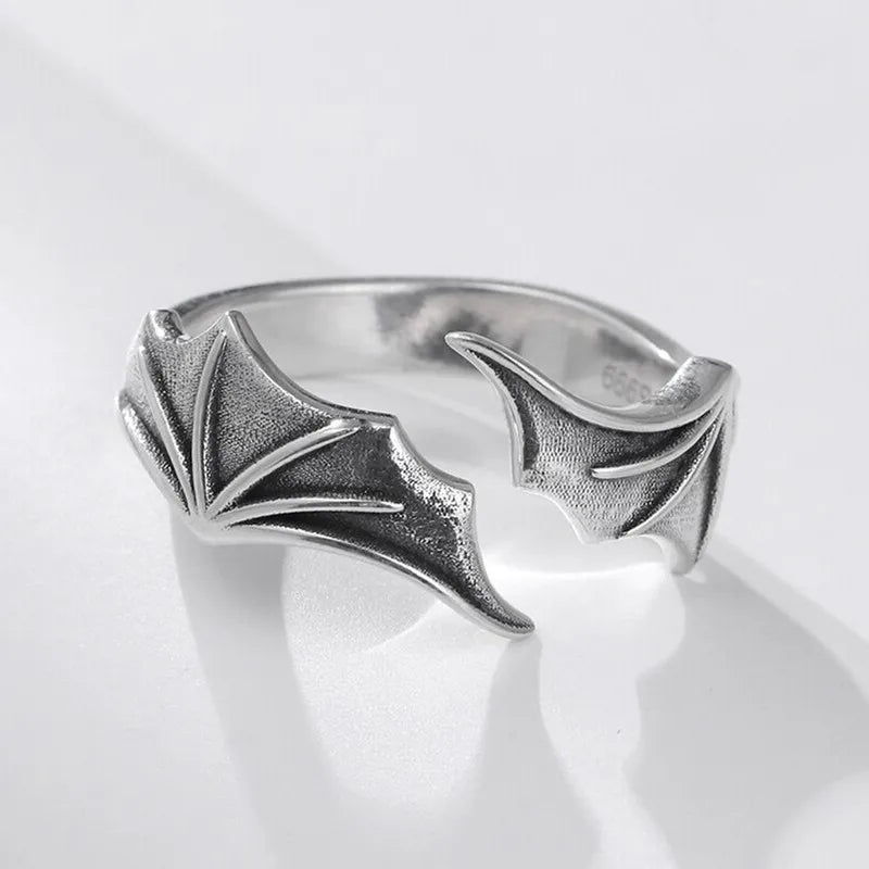 Bagues Vintage Aile Chauve-Souris Hip Hop — 2 Pièces Réglables Argent Fête