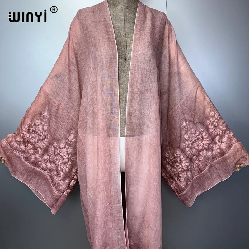 WINYI kimono brodé teint à la main cardigan vêtements de plage robe de soirée abaya dubaï luxe couvertures tenues de plage femmes maxi manteau