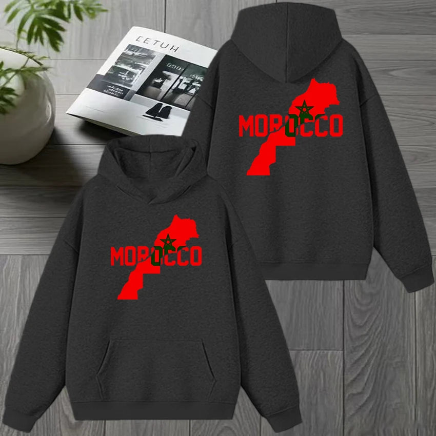 Otoño invierno Marruecos Harajuku Novedad sudadera con capucha negra de doble cara para hombre y mujer, forro polar, jersey informal, moda unisex