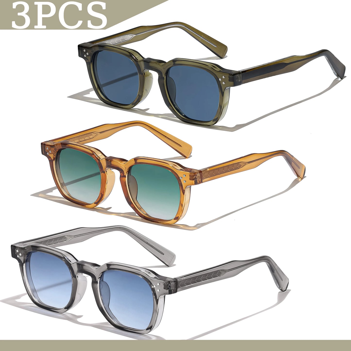 Lunettes de soleil carrées rétro pour hommes — mode punk, femmes, voyage, UV400, lot 1/2/3 pièces