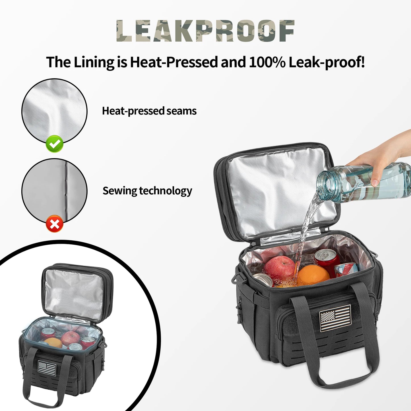Boîte à déjeuner tactique 18L pour hommes, sac isotherme extensible et robuste, sac thermique étanche, travail Camping pique-nique en plein air