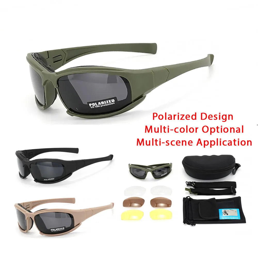 Nouvelles lunettes tactiques à 4 lentilles-lunettes de sécurité polarisées coupe-vent et anti-poussière pour les Sports de plein air (escalade, cyclisme, pêche)