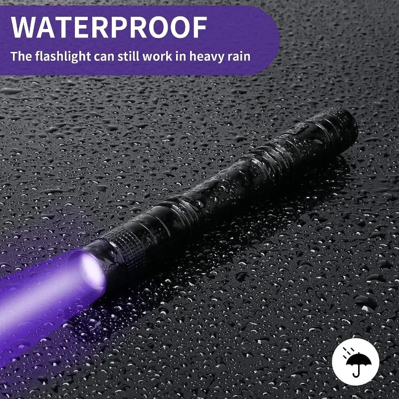 Linterna UV 395nm, antorcha ultravioleta con clip para bolígrafo, pilas AAA portátiles usadas, luz morada, detector de orina de mascotas y escorpiones, lámpara UV