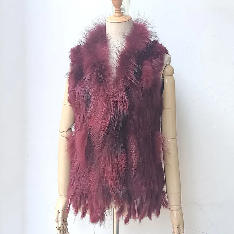 2025 automne tricoté réel lapin fourrure gilet femmes chaud hiver véritable fourrure Gilets femme casual véritable fourrure gilet
