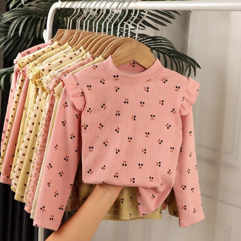 Maillot de corps à manches longues pour enfants, joli t-shirt à pois floraux, chemise en Y douce pour enfants, garçons et filles, 2-10T