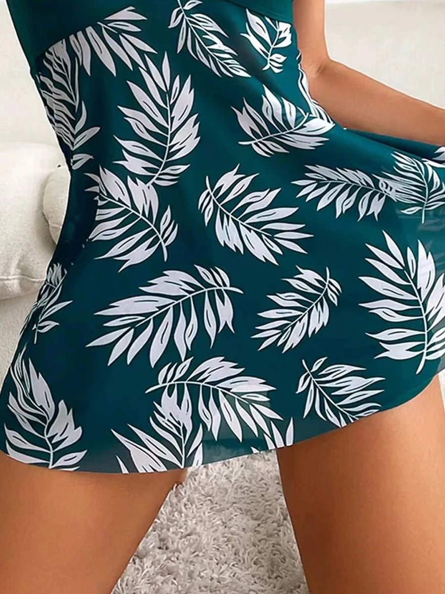 Maillot de bain tankini court 2026 avec short pour femme, rembourré, imprimé, pour la plage et l'été