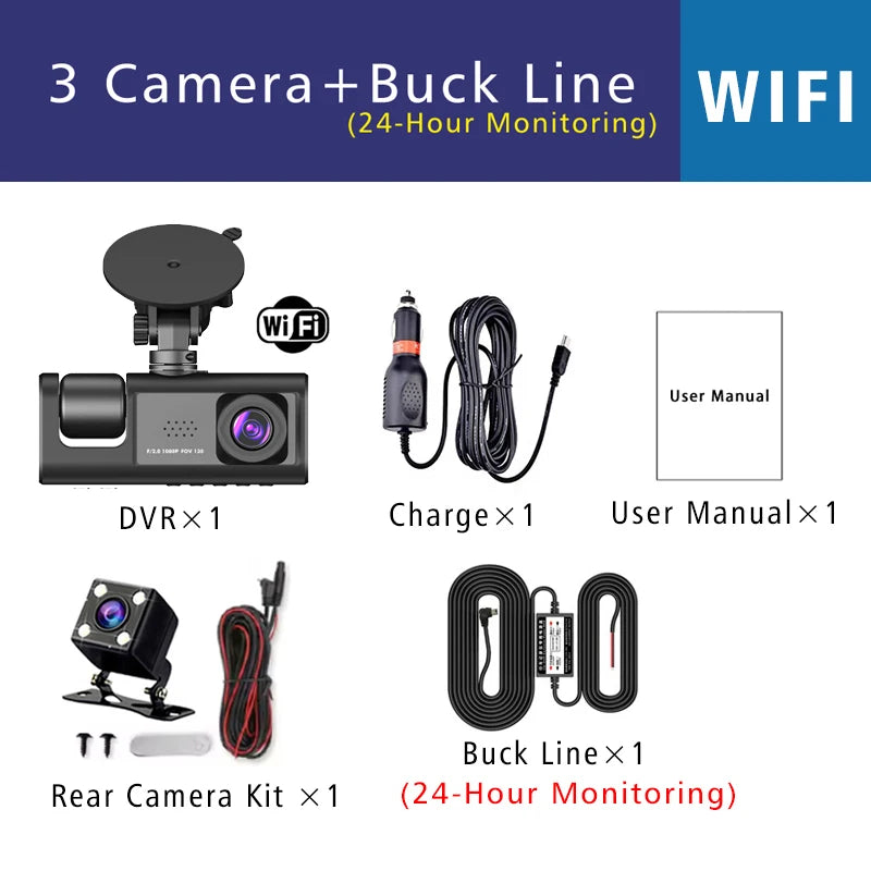 3 WIFI Dash Cam Car Cabin DVR 1080P In-Vehicle Three-Way Channel DVR Recorder Video Recorder Dashcam Camcorder