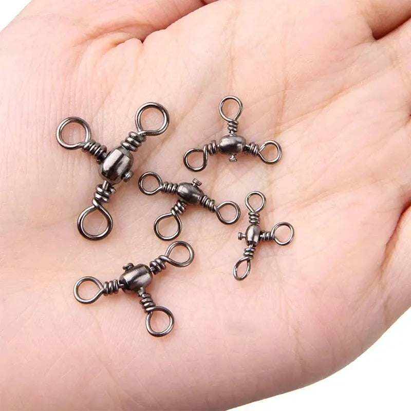 Accesorios de pesca, niquelado negro, conector de tres puntas, separador giratorio de sublínea en T, anillo Bazi para pesca al aire libre, 50 piezas/bolsa