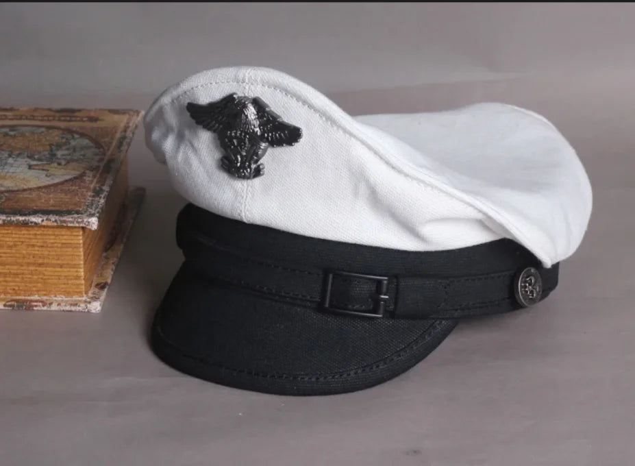 Gorra marinera retro con visera para hombres y mujeres, sombrero militar de lona para primavera, cinturón de águila gris, gorra de locomotora, 2024