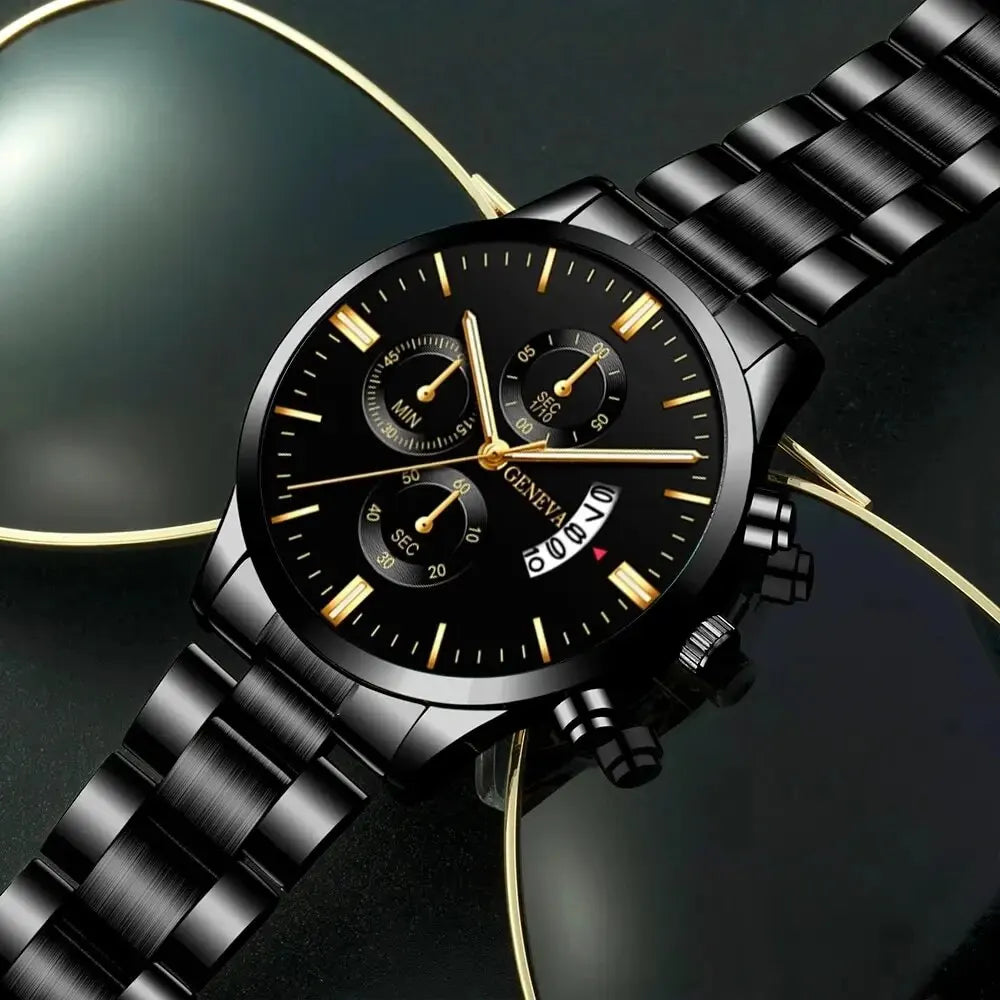 Men's Fashion Stainless Steel Watch Luxury Calendar Quartz Wristwatch Men's Business Watches for Men Clock Men's Watch