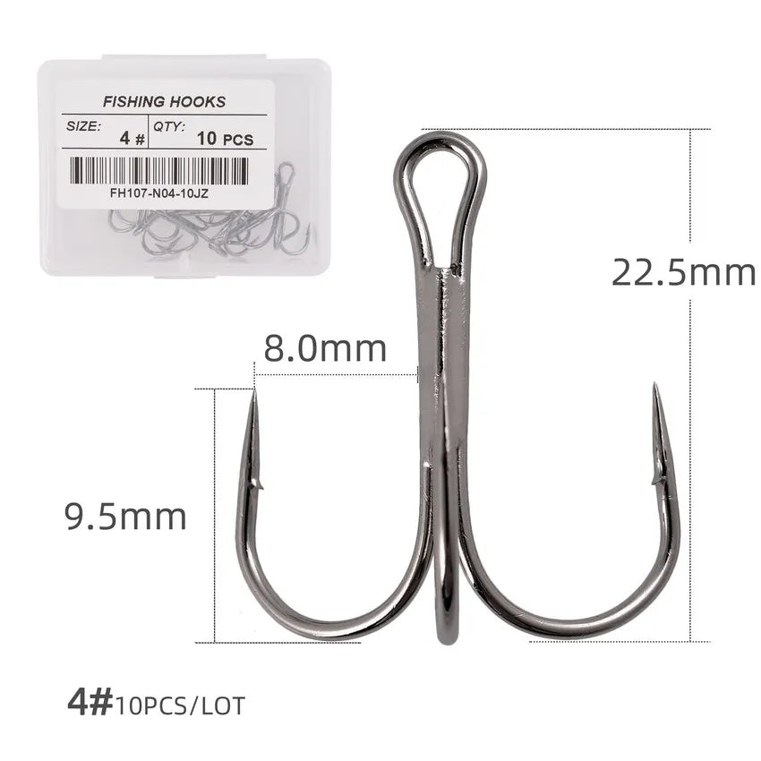 Hameçons triples de pêche aiguisés blancs, matériel de pêche au poisson, outils et accessoires, 10 pièces/boîte