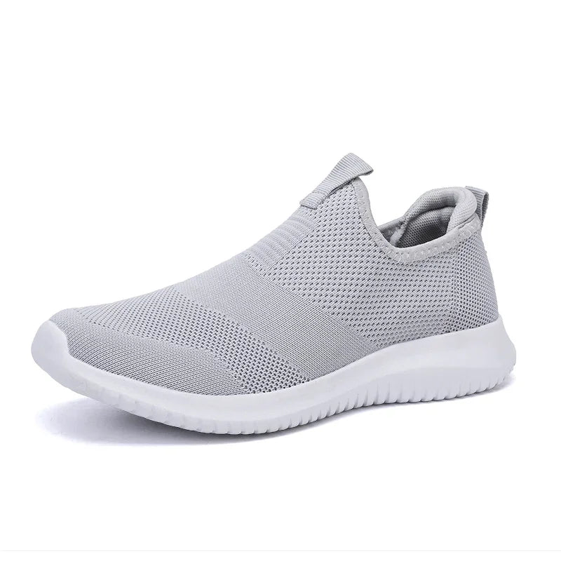 Men's Lightweight Flyknit Mesh Trainers, Casual Laceless Walking Shoes, Flat Sneakers, Large Sizes