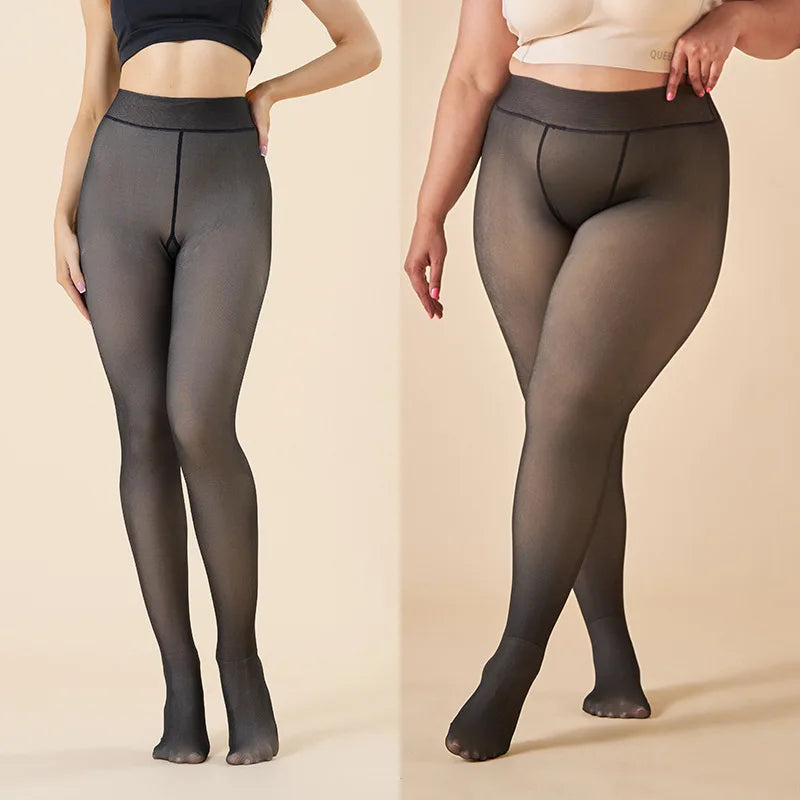 Collants thermiques épais pour femmes, collants translucides, bas thermiques, taille haute, élastique, mince, sexy, velours, sourire, leggings, hiver