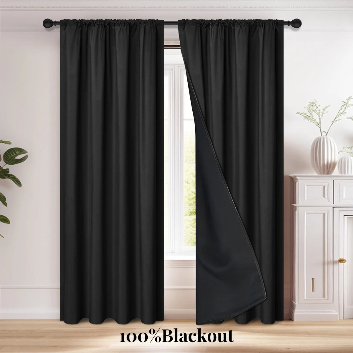 Rideau occultant 100% avec poche pour tringle, rideaux pour salon, chambre à coucher, cuisine, rideau de fenêtre, rideaux dans le salon, 1 pièce